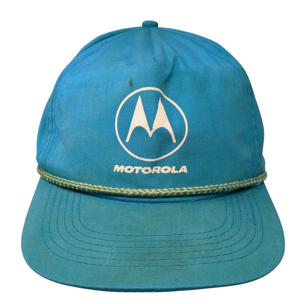Motorola Snapback 5 Panel Cap Blue One Size Adjustable Rope Vented Holes